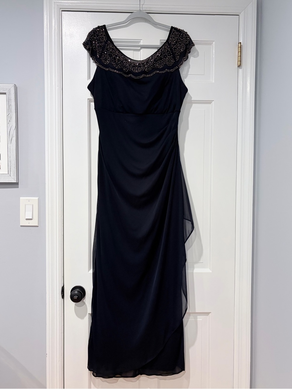 MSK Navy Beaded Illusion Neckline Evening Dress Size 12